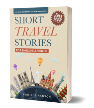 Book cover titled "Short Travel Stories" includes landmarks like Big Ben, Notre Dame, Eiffel Tower, Christ the Redeemer, St. Basil's Cathedral, and pagoda.