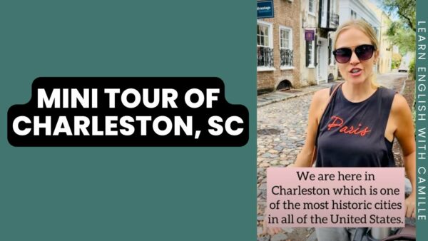 A person wearing sunglasses stands on a cobblestone street in Charleston, SC. Text highlights the city's historic significance in the United States.