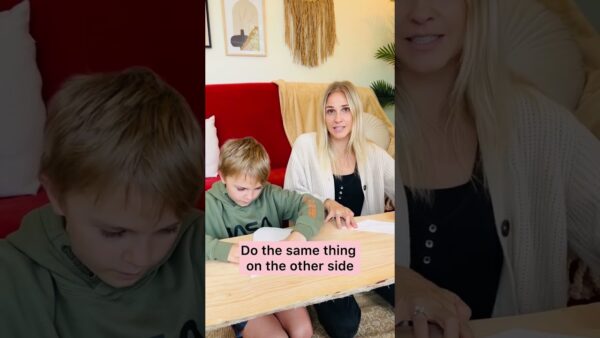 A child and a person sit at a table with paper, surrounded by cozy decor. Text overlay provides crafting instructions.